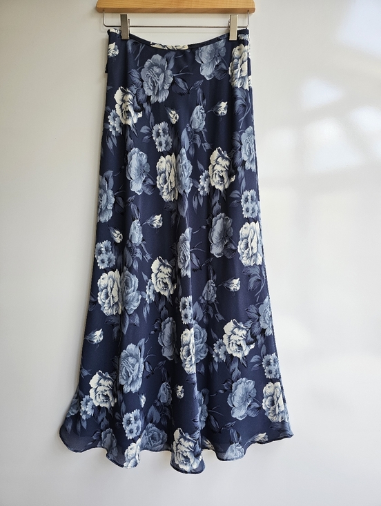 Kenar Dresses & Skirts - Vintage 90s Ann Tjian Kenar Blue Floral Chiffon Maxi Skirt 2